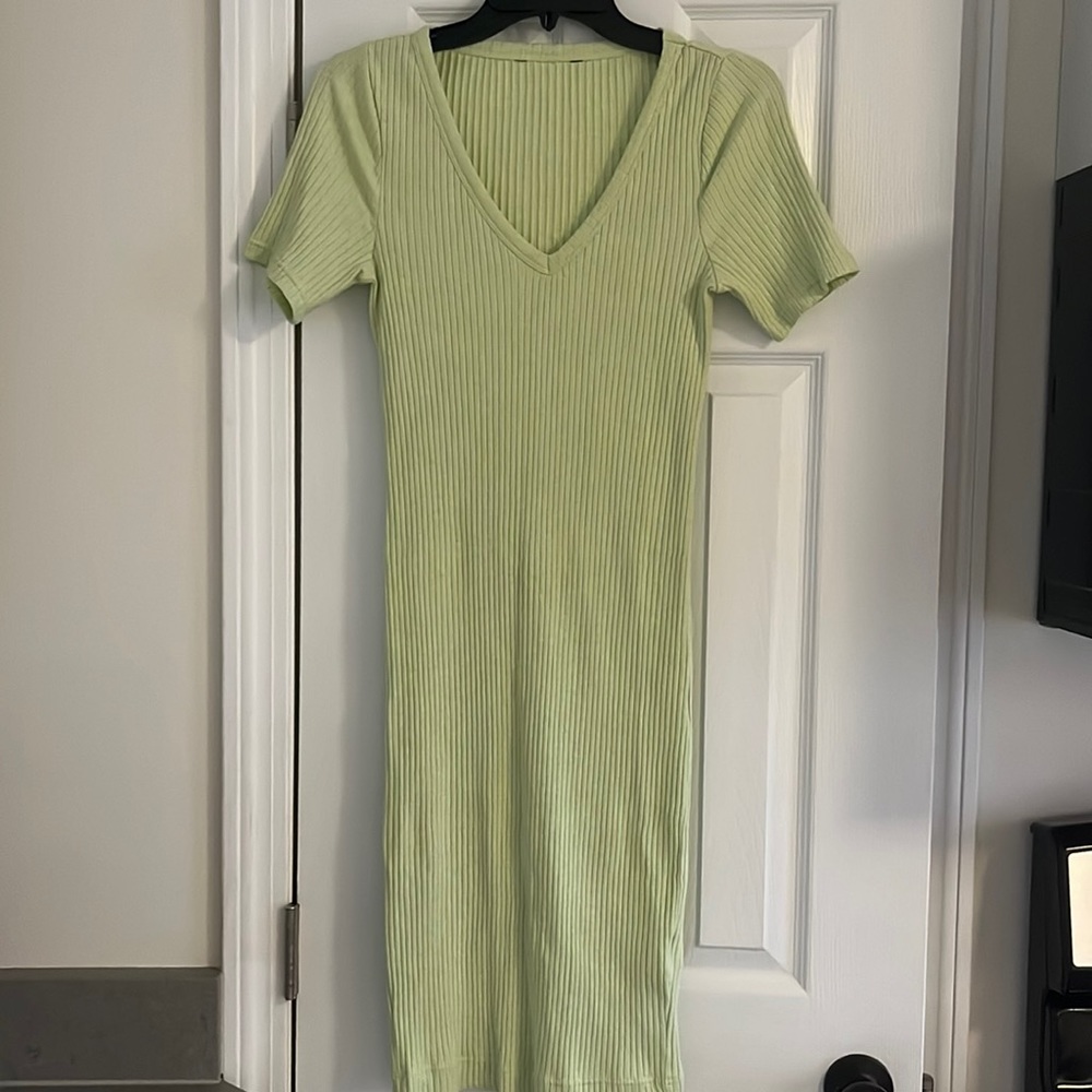Green Ribbed BodyCon MIDI Dress
